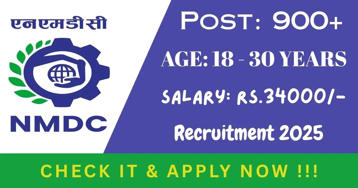 National Mineral Development Corporation Online Recruitment 2025 For 995 Vacancy For Maintenance Assistant, MCO Gr.-III And More Posts - Check Now