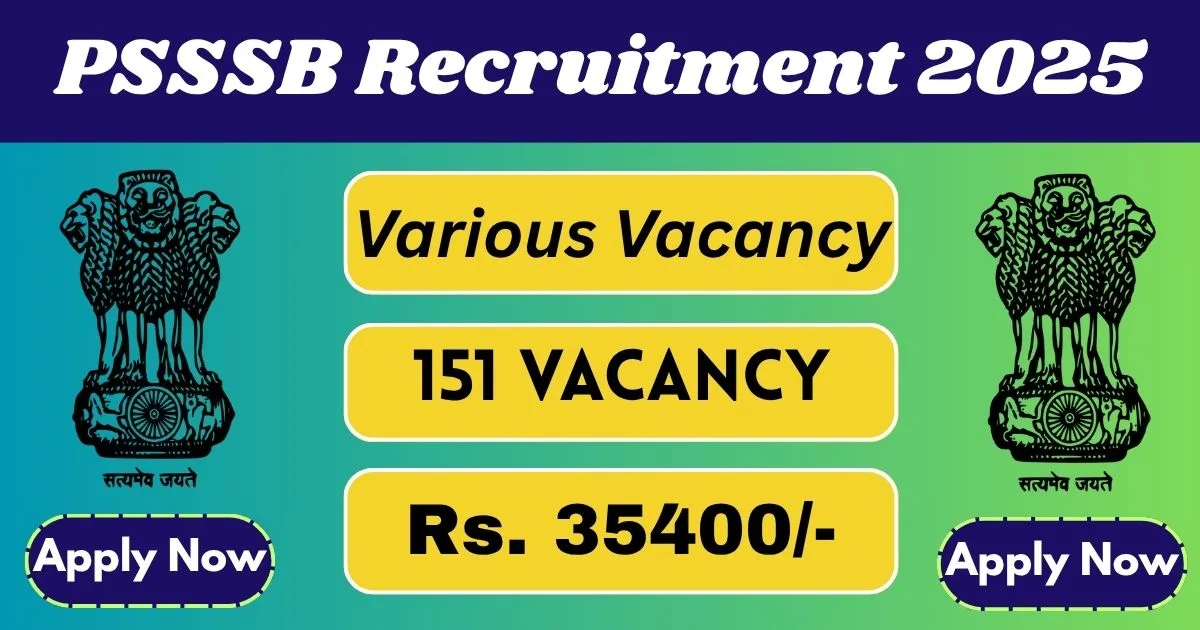 PSSSB Online Recruitment 2025 For 151 Inspectors, Naib Tehsildar And Chief Auditors Posts