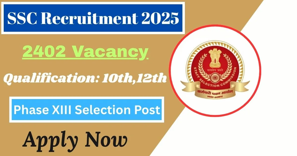 SSC Online Recruitment 2025 For 2402 Phase XIII Selection Post - Check It Now