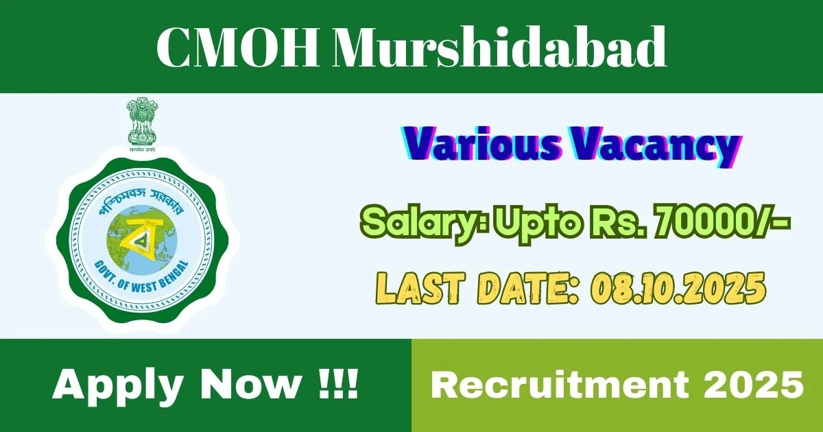 CMOH Murshidabad Online Recruitment 2025 For Microbiologist, Audiologist & More Post - For 63 Post
