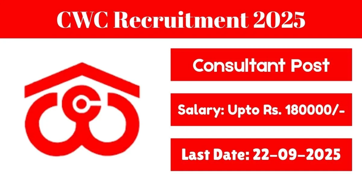 CWC Online Recruitment 2025 For Consultant Post - Apply By 22 Sept.