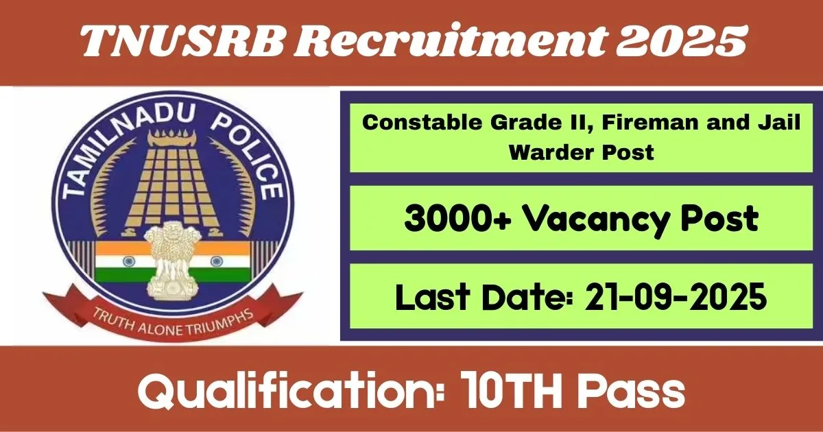 TNUSRB Online Recruitment 2025 For 3665 Constable Grade II, Fireman & Jail Warder Post - Apply Now